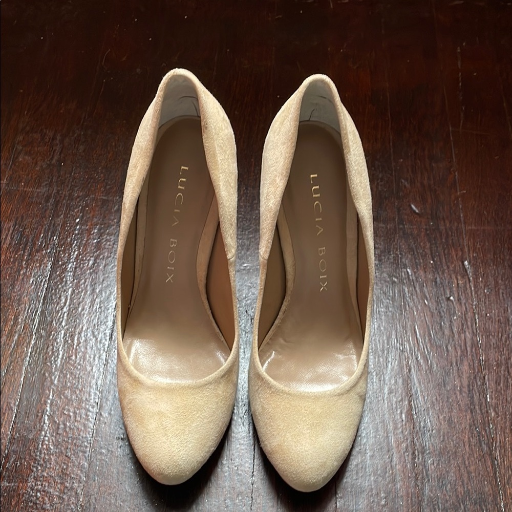 Women's Cream Beige Suede Leather High Heels Pumps- size 37